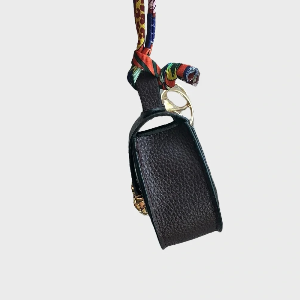 Mini Purse Charm Keychain Brown Faux Leather AirPods Case Bag Charm